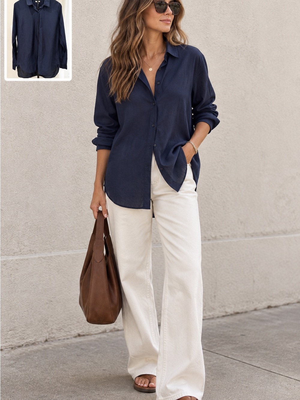 Gap Cotton Silk Button Down Shirt Navy Blue Elevated Basics Effortless Chic
